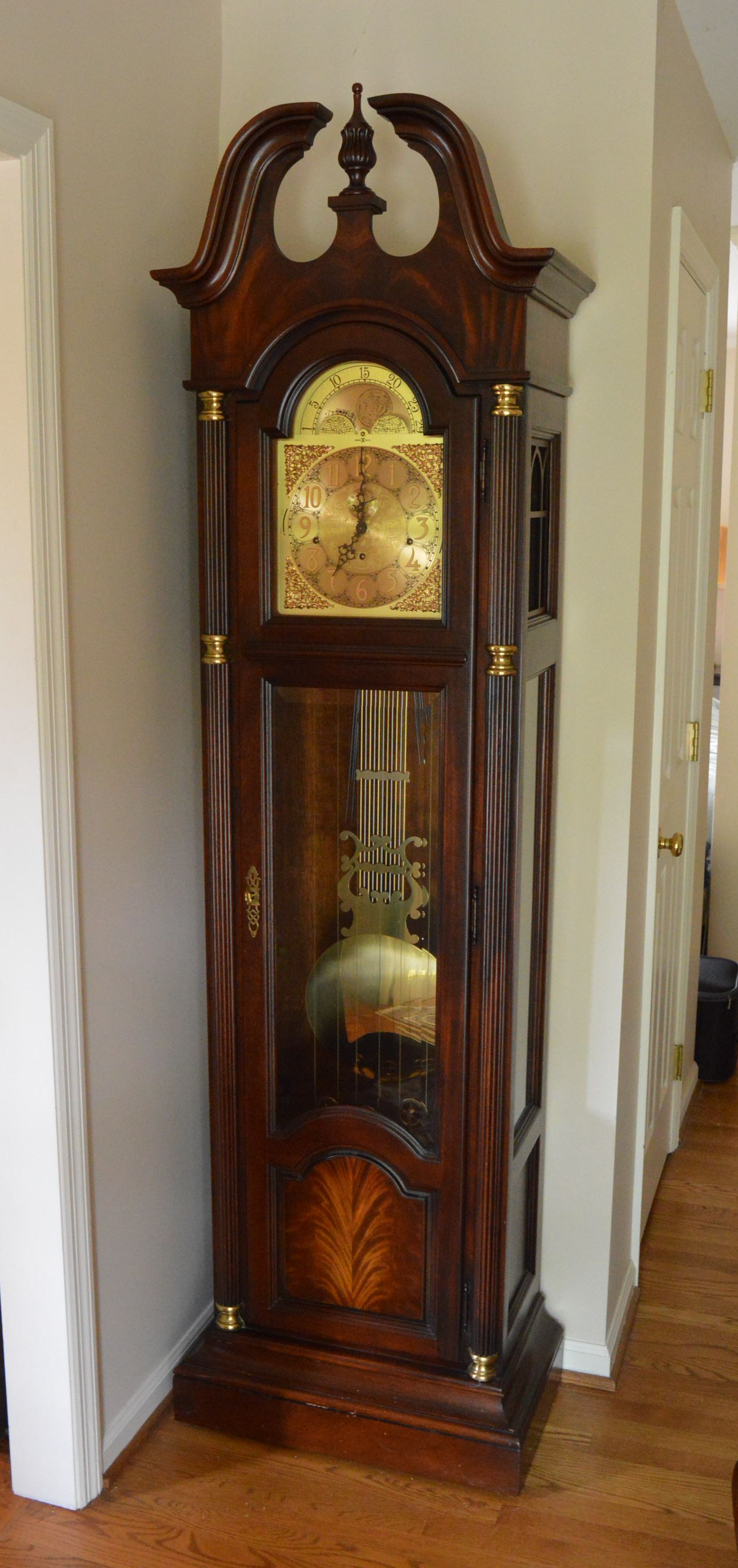 Queen Anne Style Mahogany Grandfather Clock by Howard Miller Clock Co.