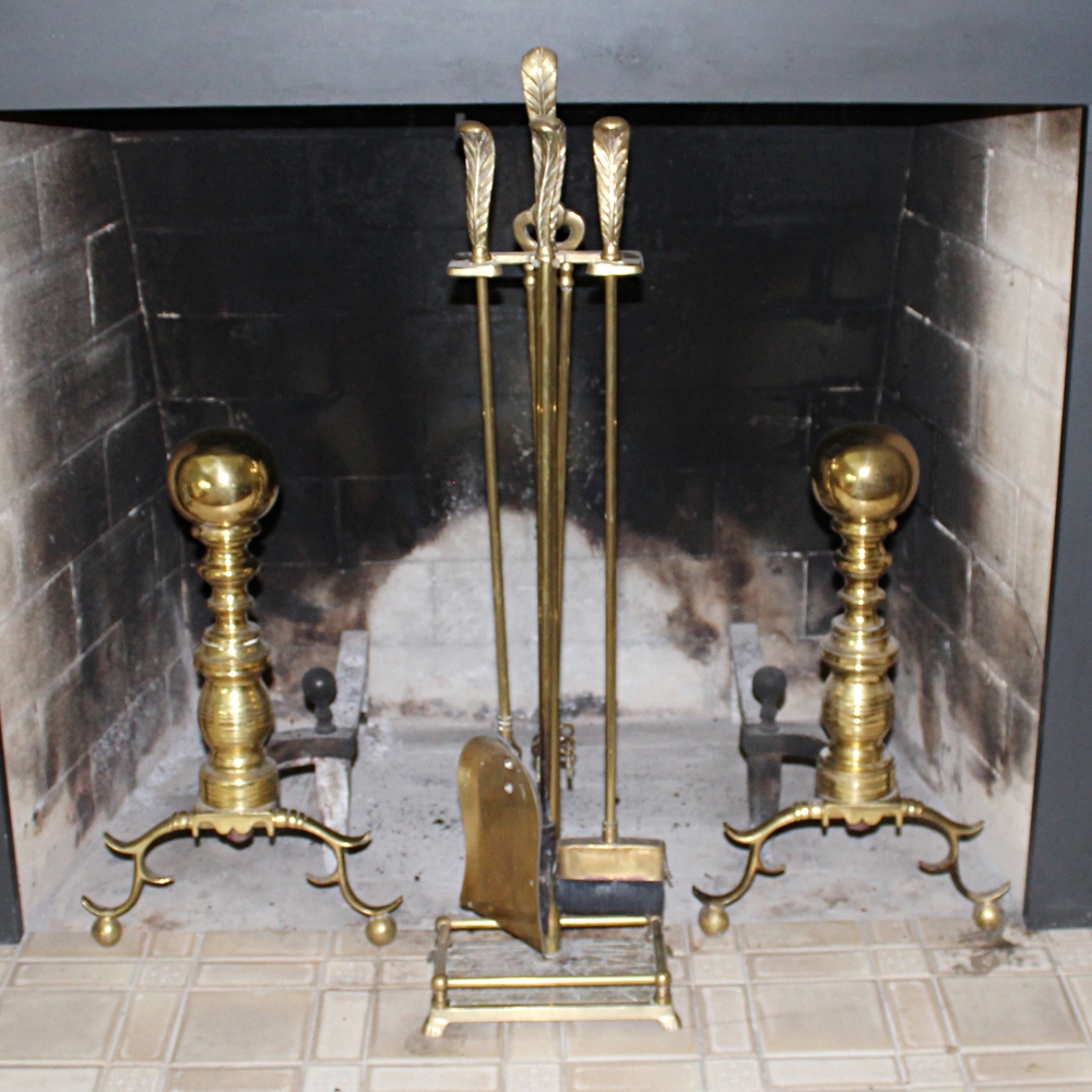Brass Andirons and Fireplace Accessories