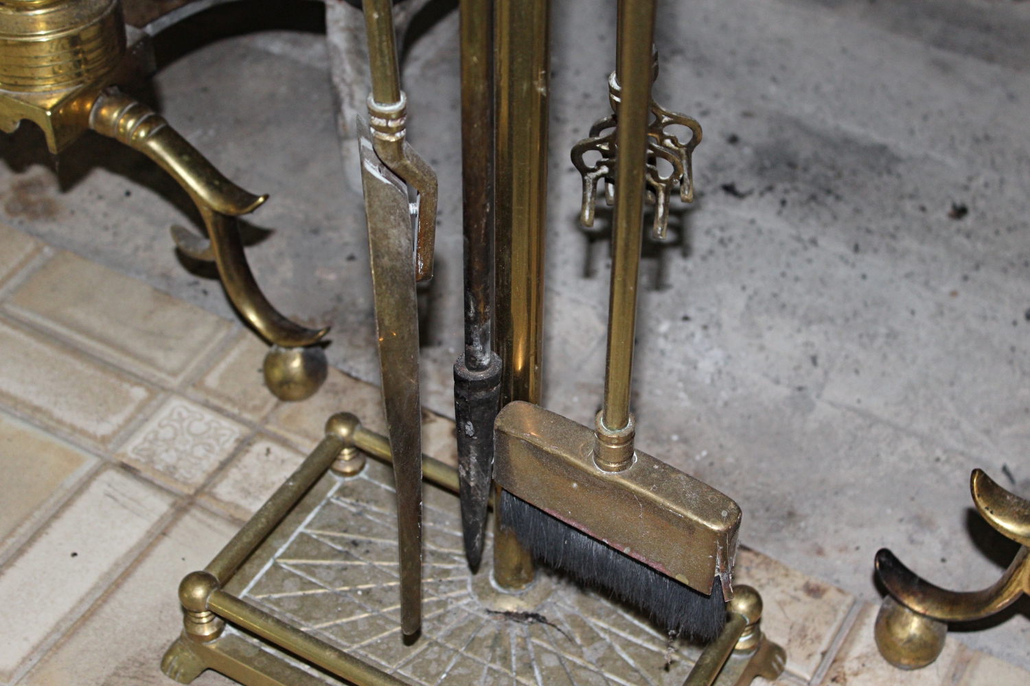 Brass Andirons and Fireplace Accessories