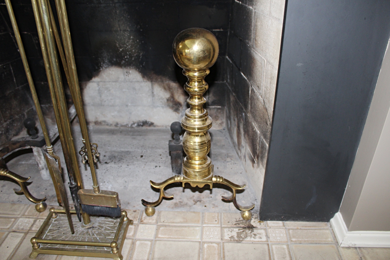 Brass Andirons and Fireplace Accessories