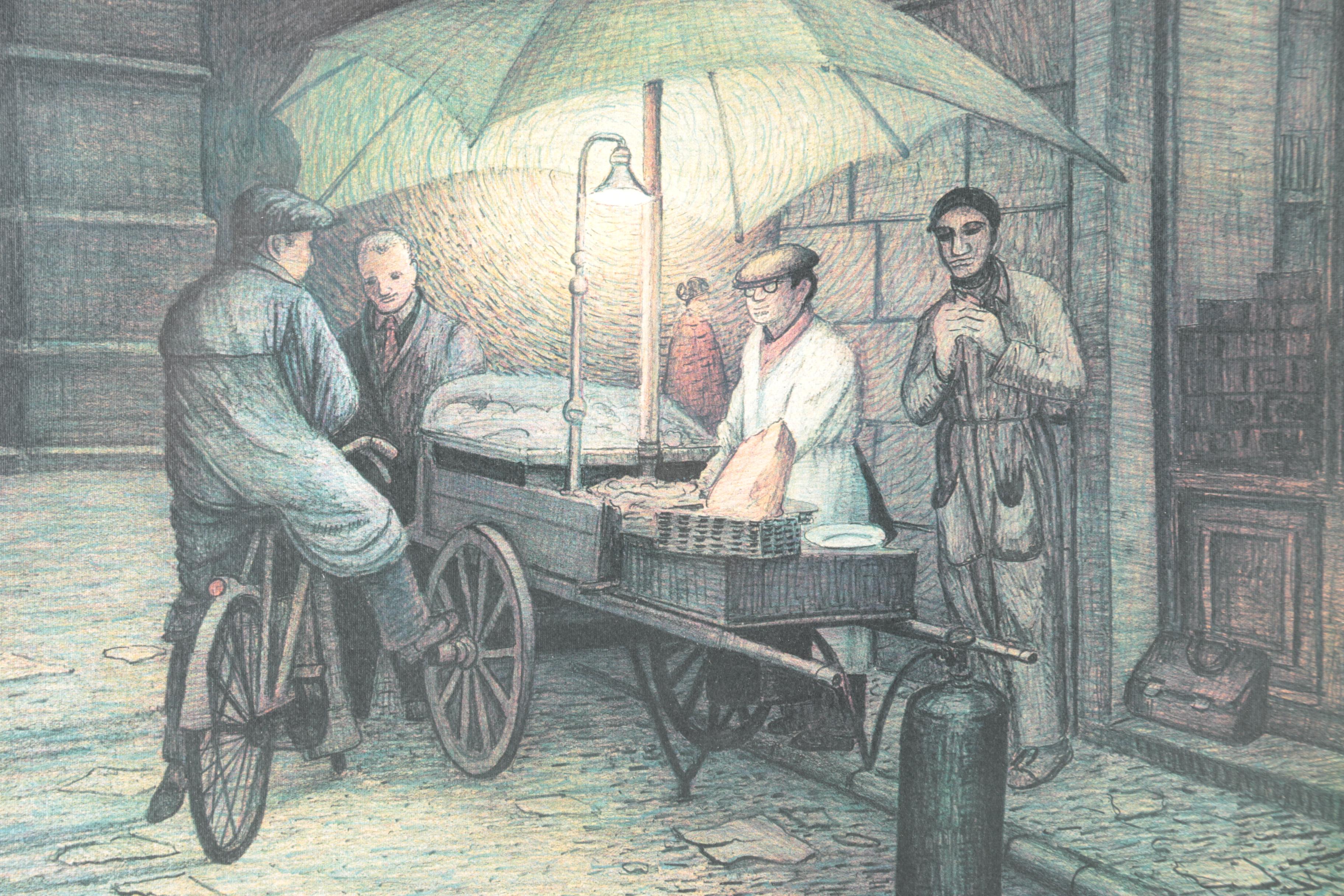 Adelindo Tassi Color Limited Edition Lithograph of Street Vendor