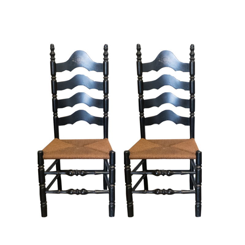 Pair of Black Ladder Back Hitchcock Style Chairs