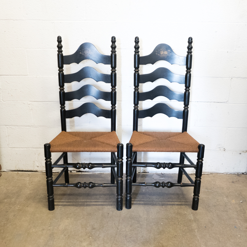 Pair of Black Ladder Back Hitchcock Style Chairs