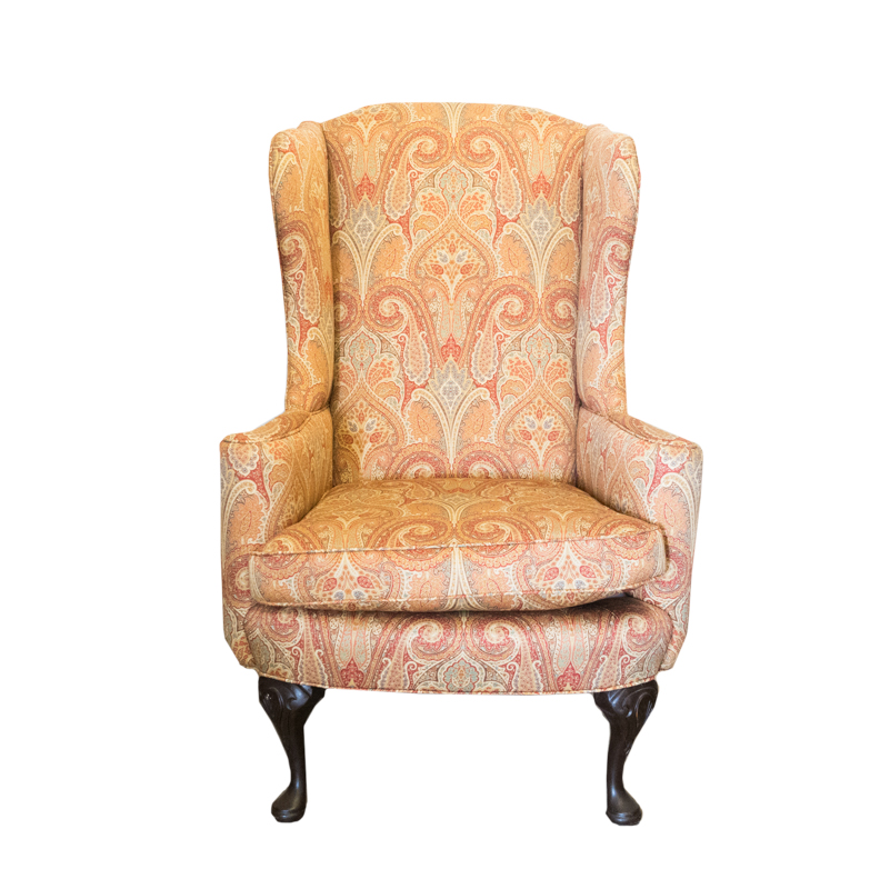 Orange Acanthus Print Wingback Armchair by Waverly