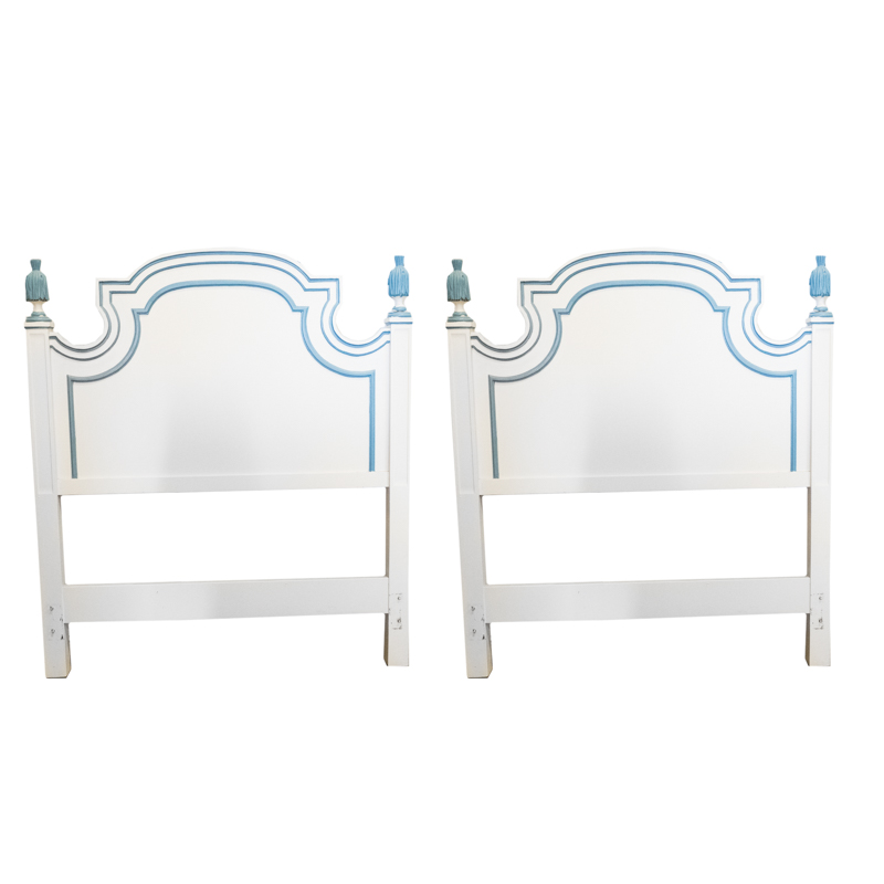 Pair of Painted Blue and White Twin Headboards