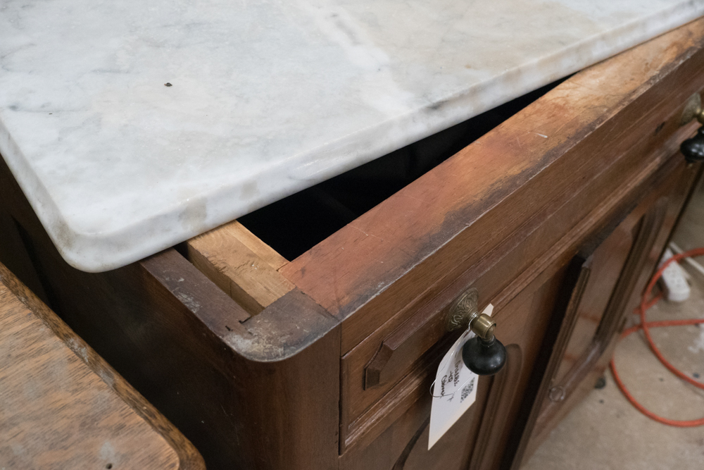 Vintage Marble Top Server Cabinet