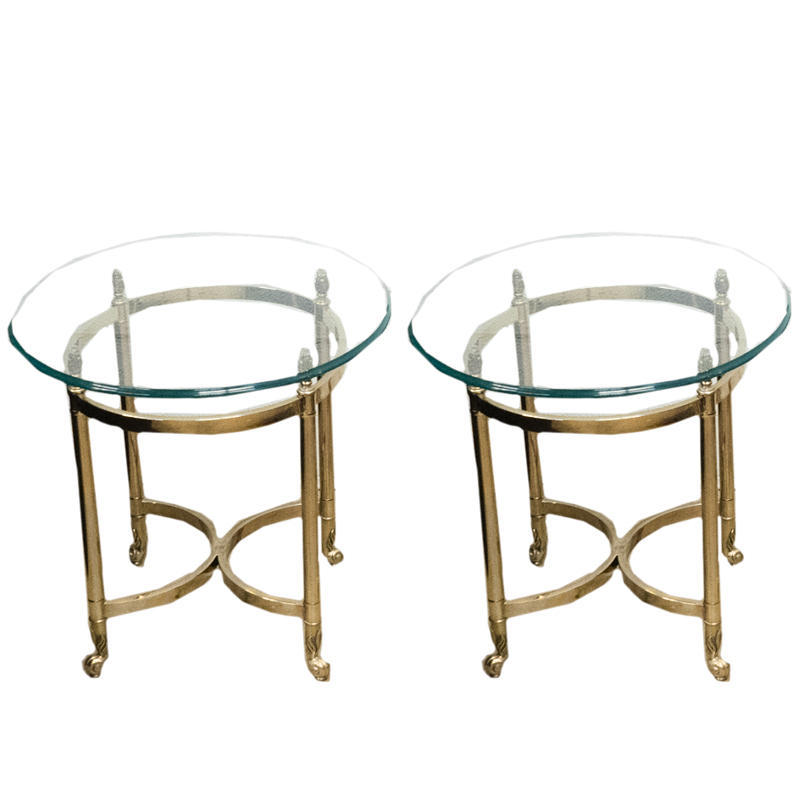 Glass Topped Brass Table Pair