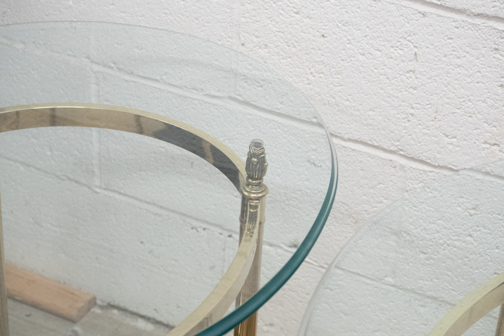 Glass Topped Brass Table Pair