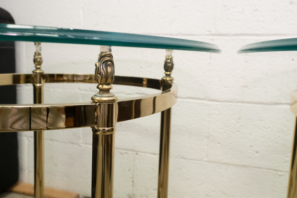 Glass Topped Brass Table Pair