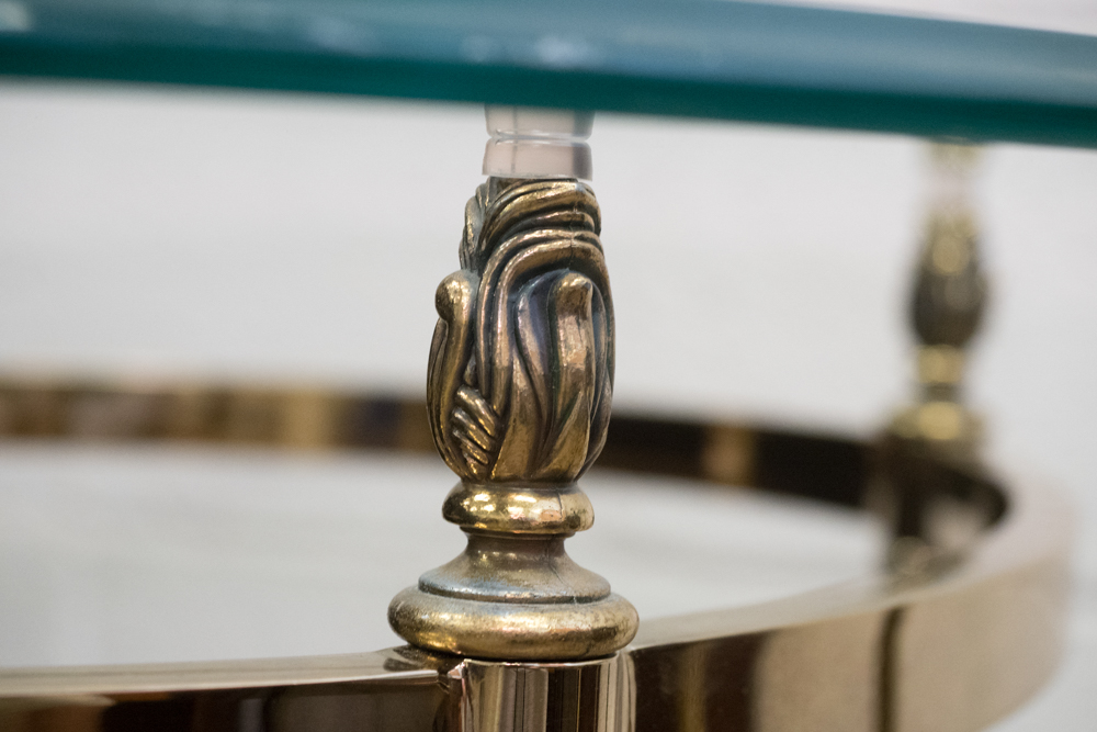 Glass Topped Brass Table Pair