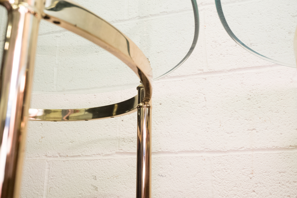 Glass Topped Brass Table Pair