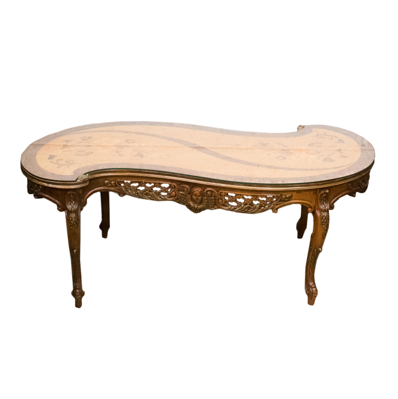 Serpentine Table With Floral Motif Marquetry Top