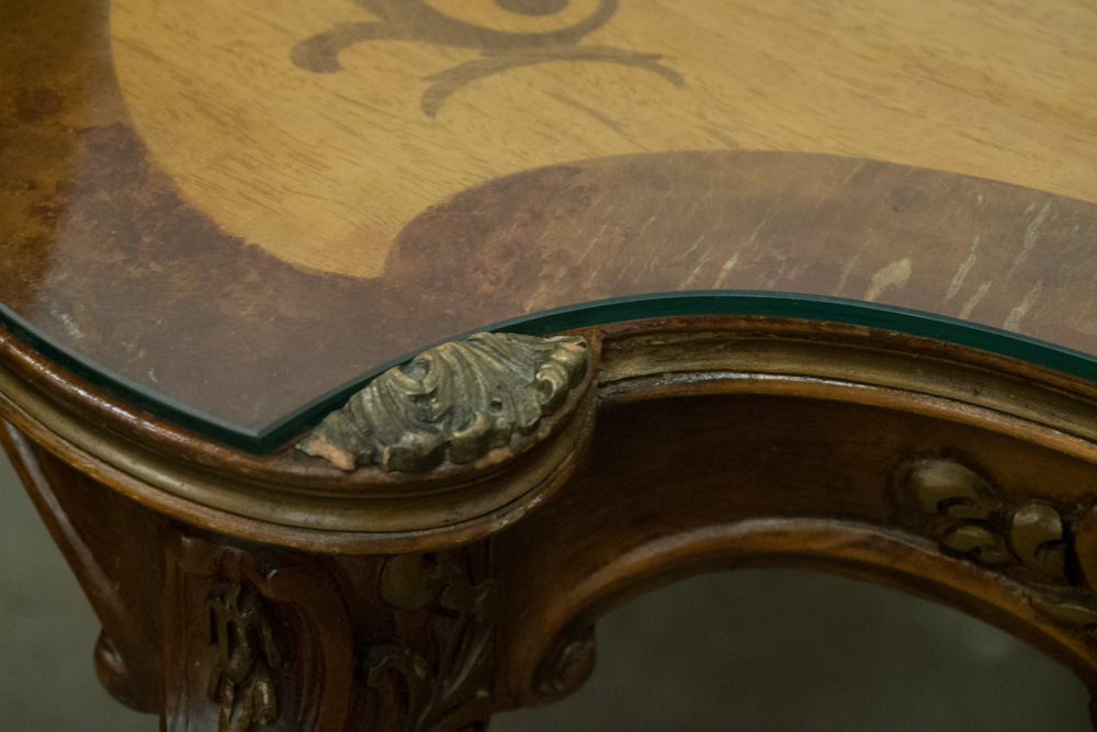 Serpentine Table With Floral Motif Marquetry Top