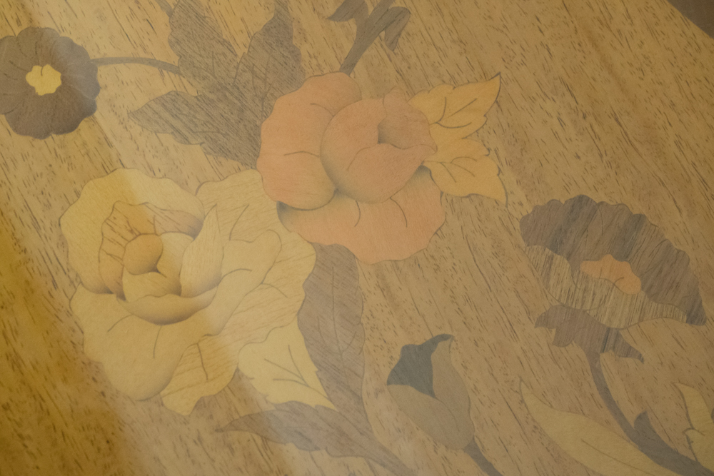 Serpentine Table With Floral Motif Marquetry Top
