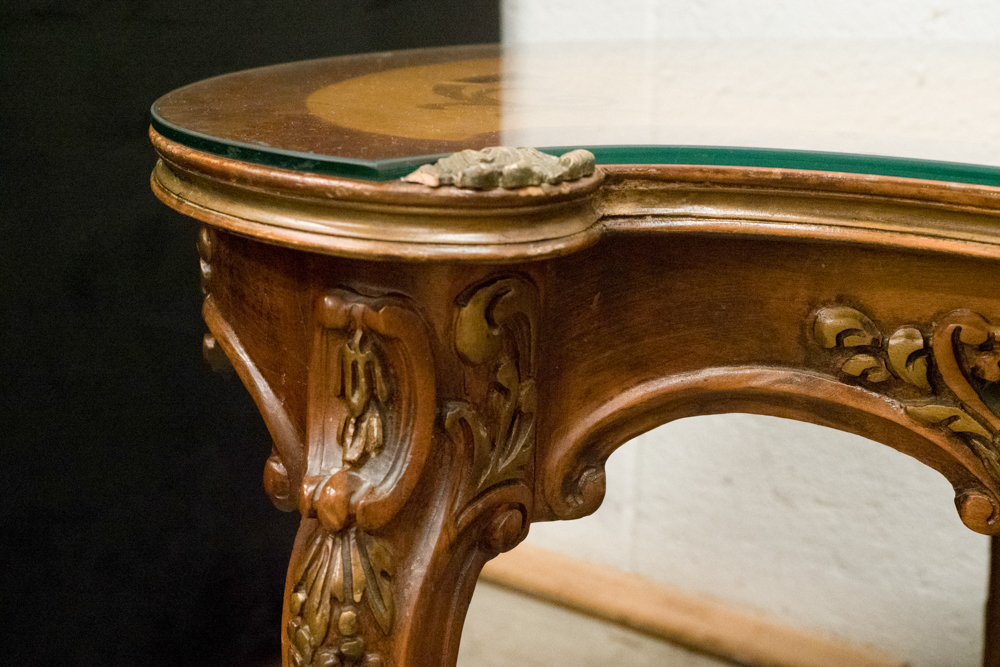 Serpentine Table With Floral Motif Marquetry Top