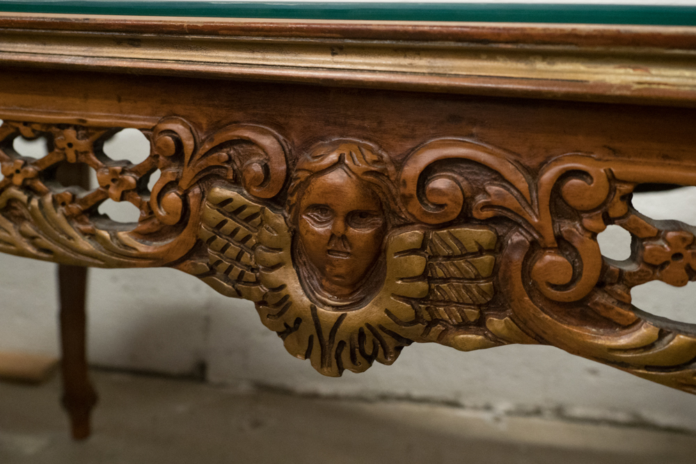 Serpentine Table With Floral Motif Marquetry Top