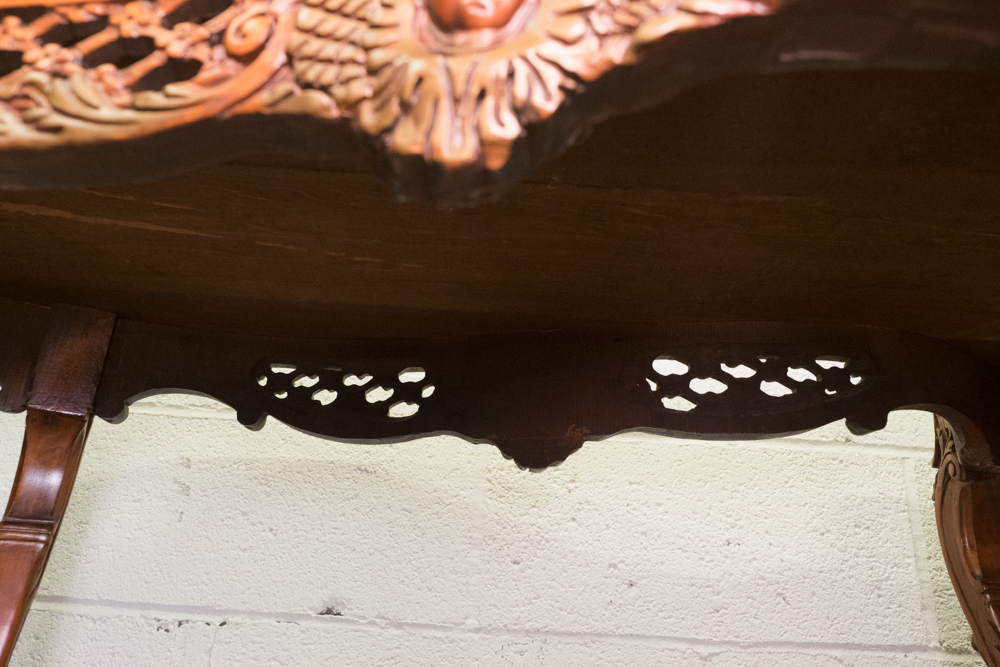 Serpentine Table With Floral Motif Marquetry Top