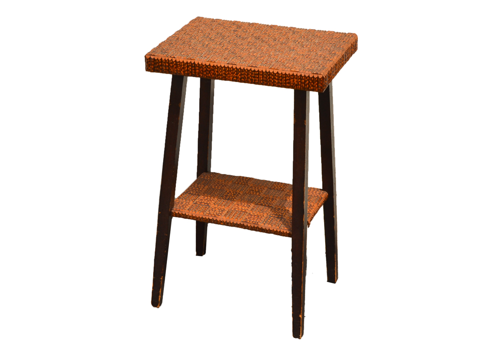 Worked Wood Grid Patterned Stool/Stand