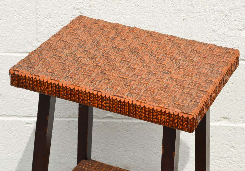 Worked Wood Grid Patterned Stool/Stand