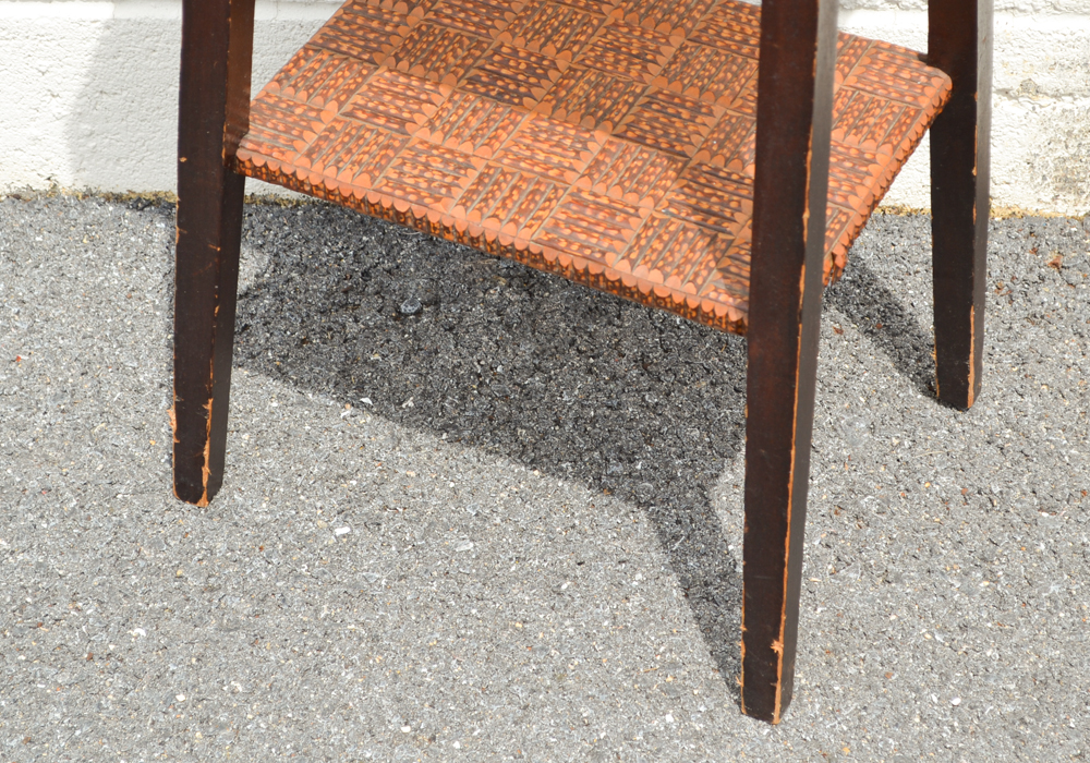 Worked Wood Grid Patterned Stool/Stand