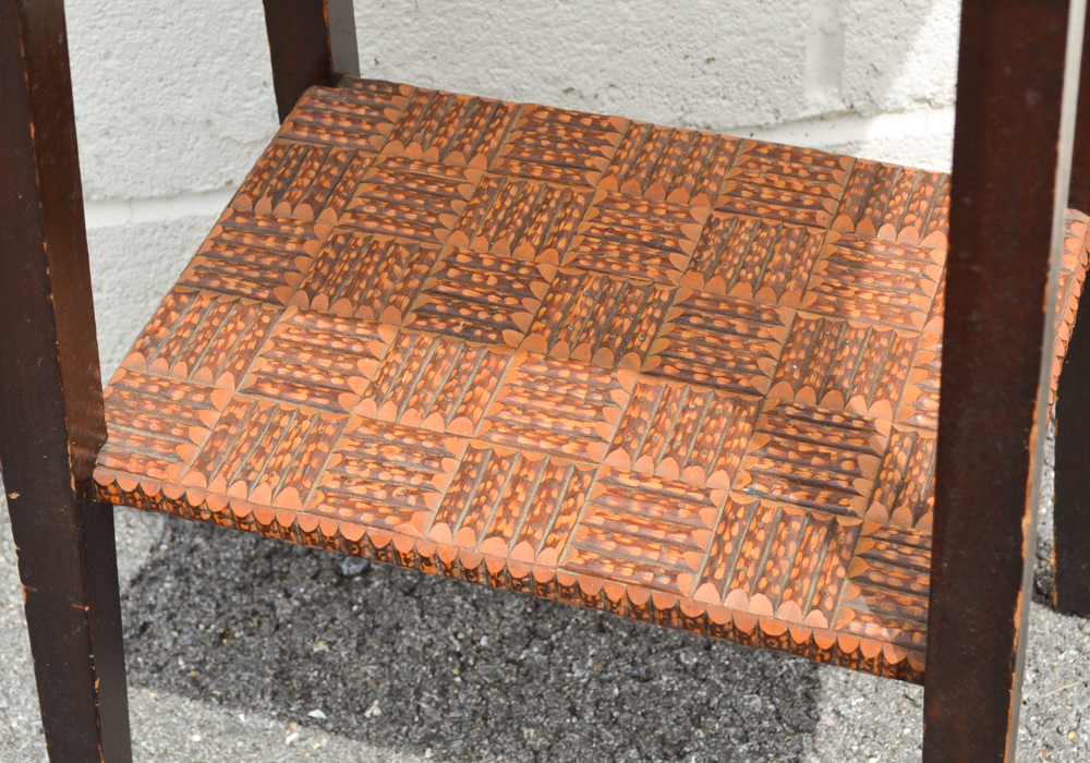 Worked Wood Grid Patterned Stool/Stand