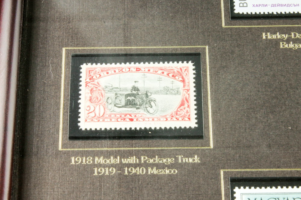 Framed Harley Davidson Postage Stamp Collection