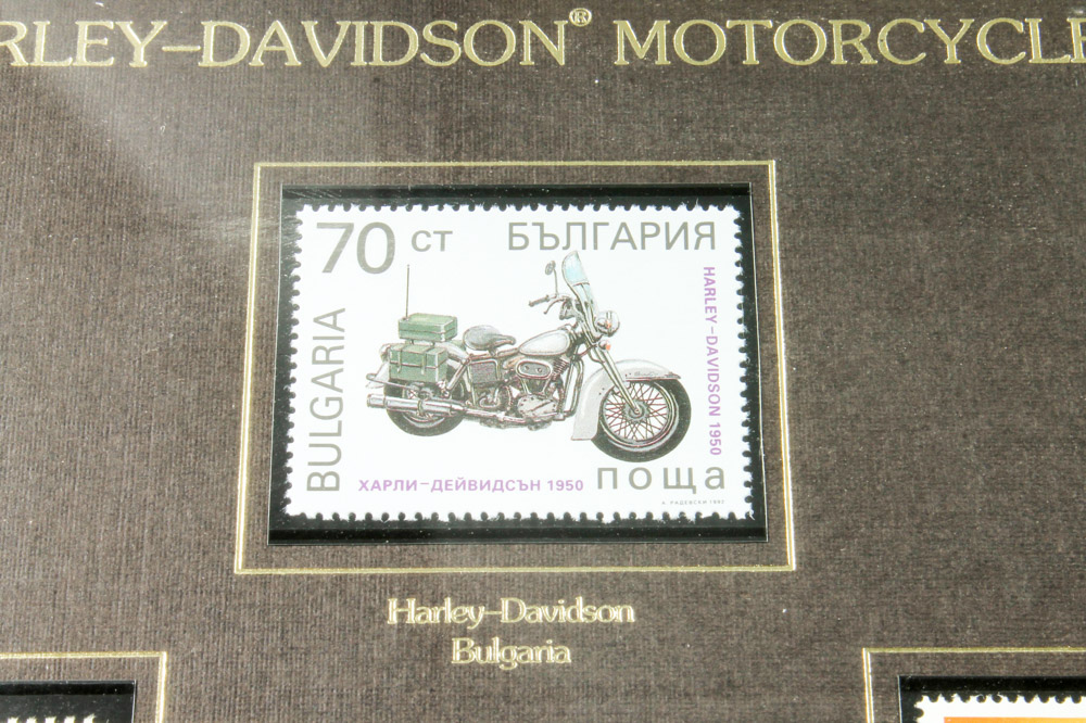 Framed Harley Davidson Postage Stamp Collection