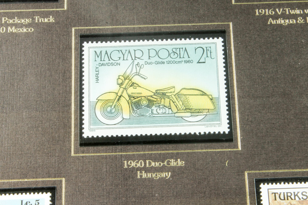 Framed Harley Davidson Postage Stamp Collection
