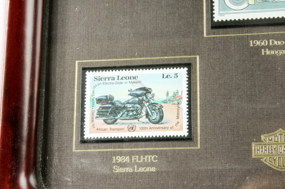 Framed Harley Davidson Postage Stamp Collection