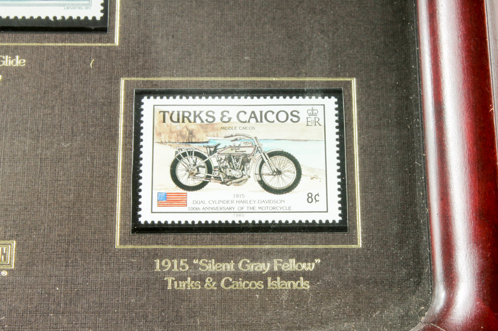 Framed Harley Davidson Postage Stamp Collection