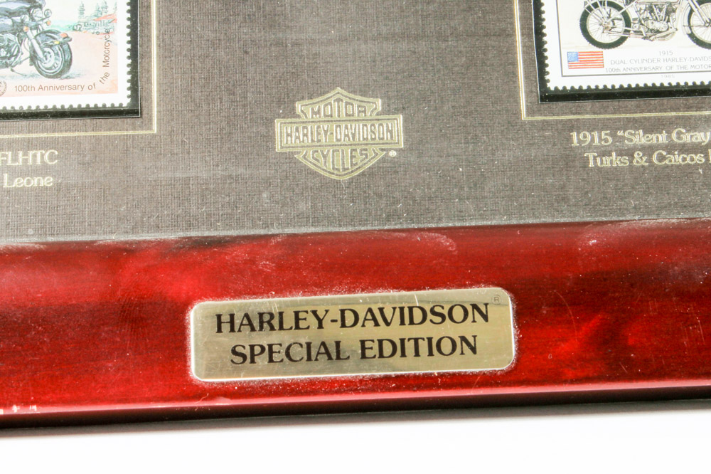 Framed Harley Davidson Postage Stamp Collection