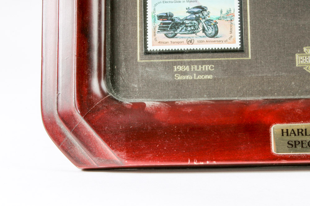 Framed Harley Davidson Postage Stamp Collection