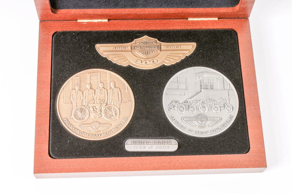 Pair of Limited Edition Harley-Davidson 100th Anniversary Medallions