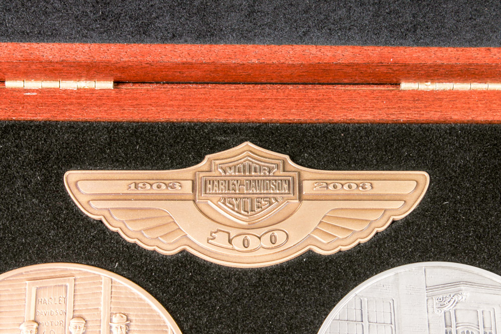 Pair of Limited Edition Harley-Davidson 100th Anniversary Medallions