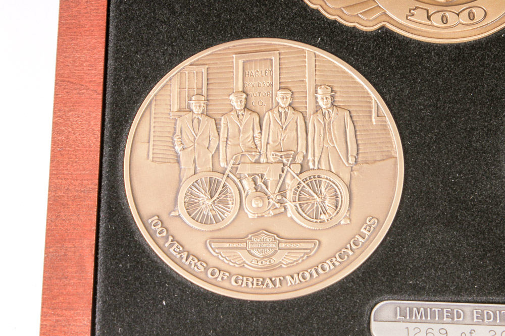 Pair of Limited Edition Harley-Davidson 100th Anniversary Medallions