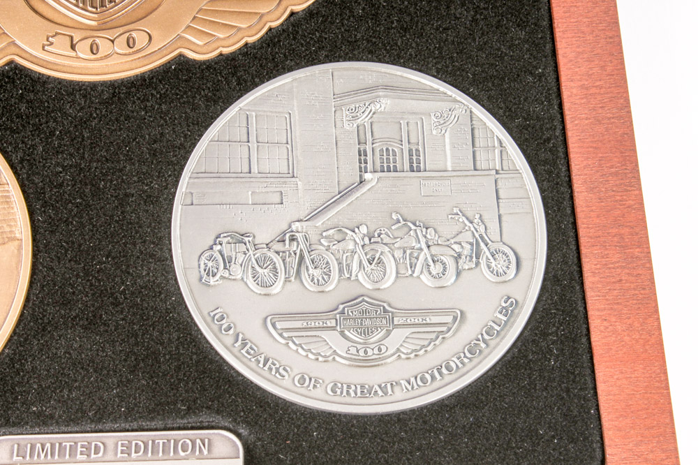 Pair of Limited Edition Harley-Davidson 100th Anniversary Medallions