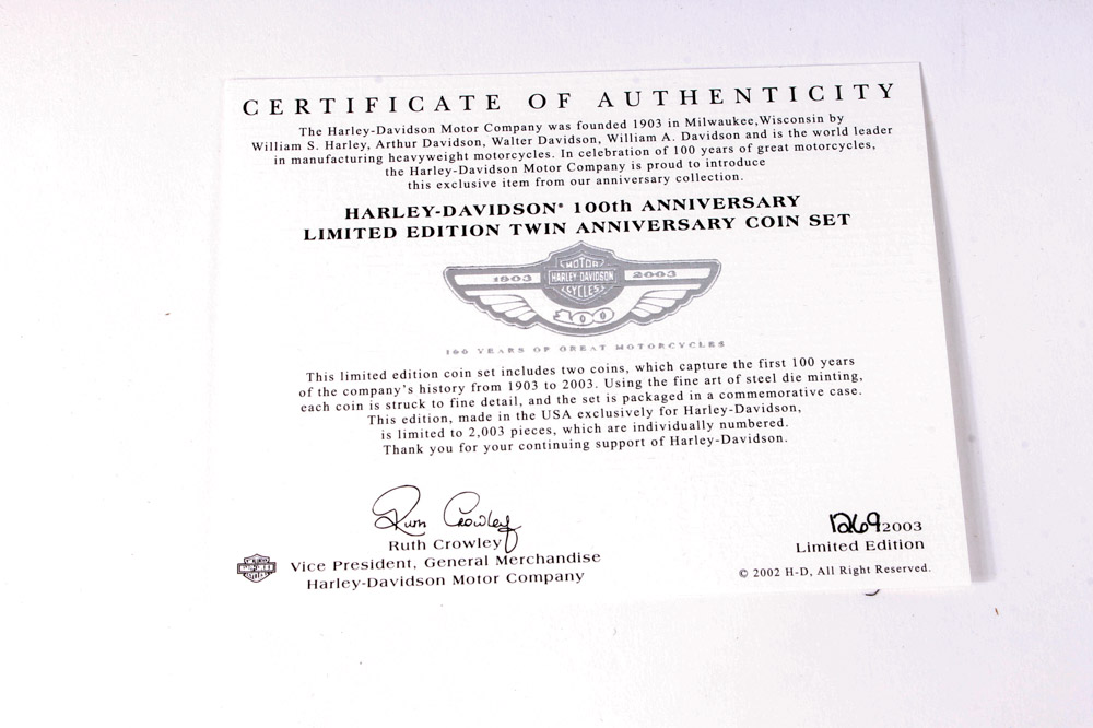 Pair of Limited Edition Harley-Davidson 100th Anniversary Medallions