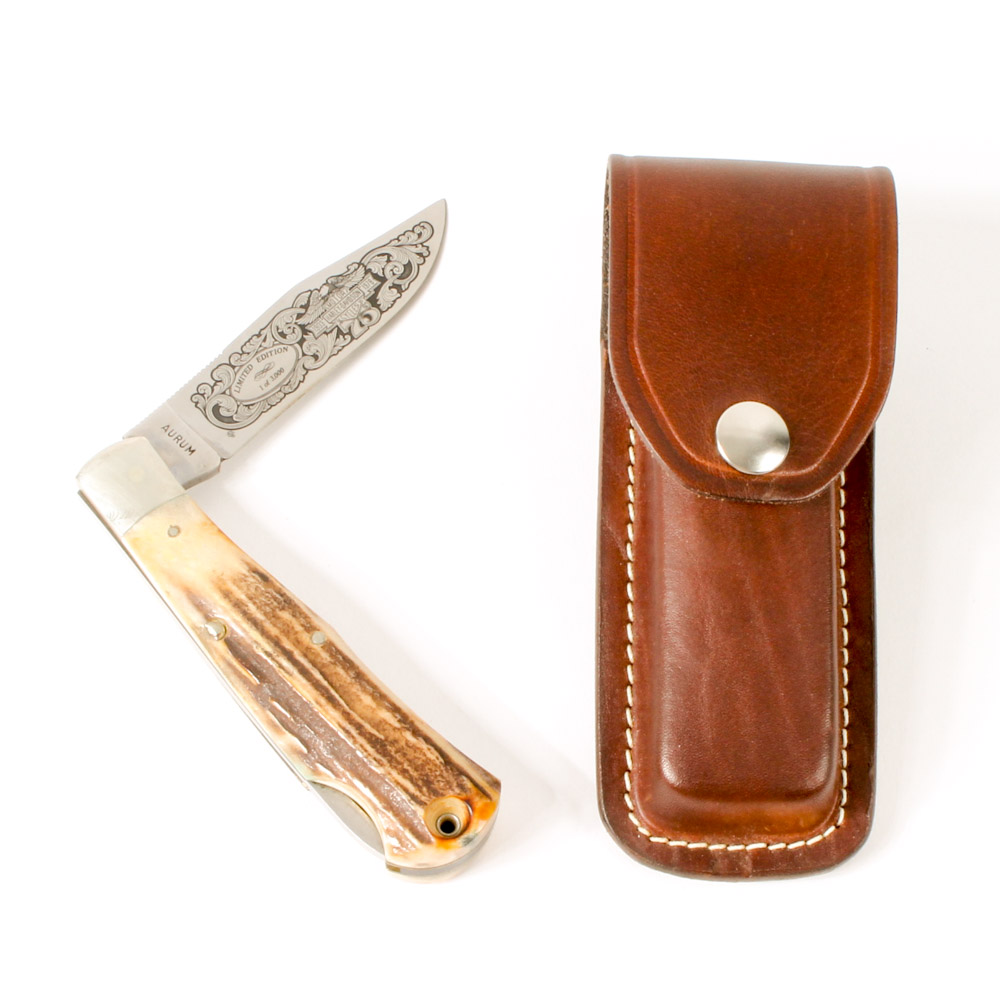 Harley-Davidson Pocket Knife by Aurum with Leather Case