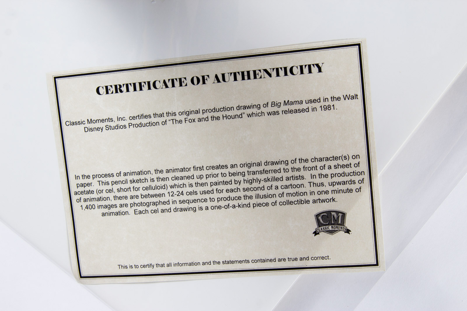 Original Big Mama "The Fox and the Hound" (1981) Production Animation Sketch