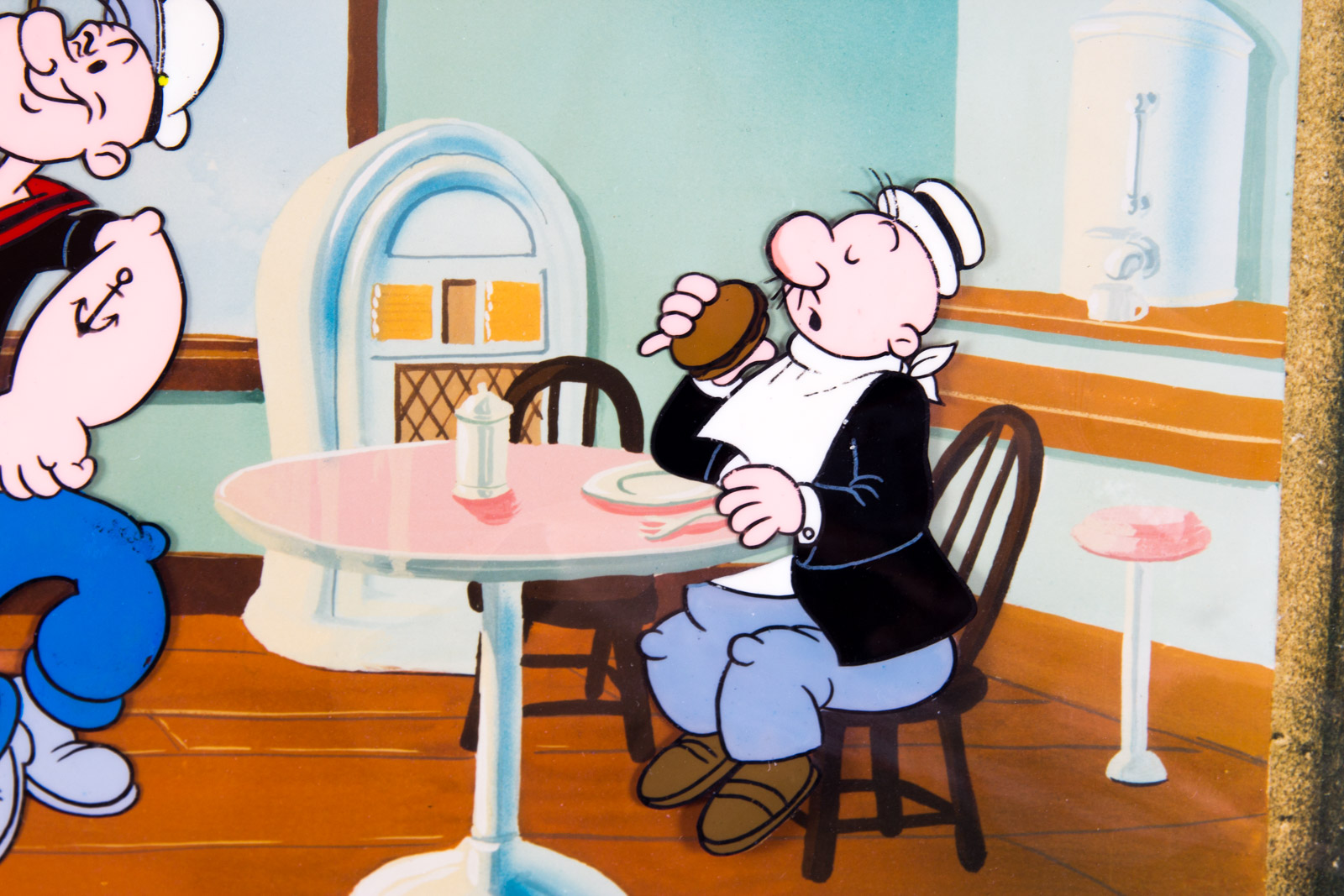 Hand-Painted Popeye Themed "Wimpy's Cafe" Animation Cel, Signed by Animator Myron Waldman