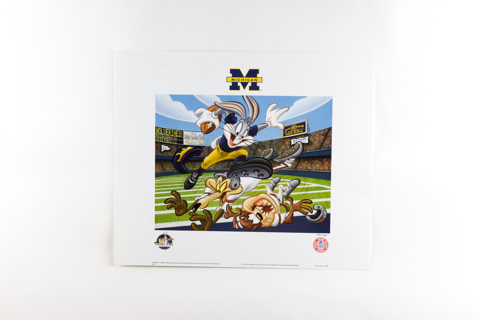 Michigan Wolverine Football Themed Looney Tunes "Touchdown Taz" Lithograph