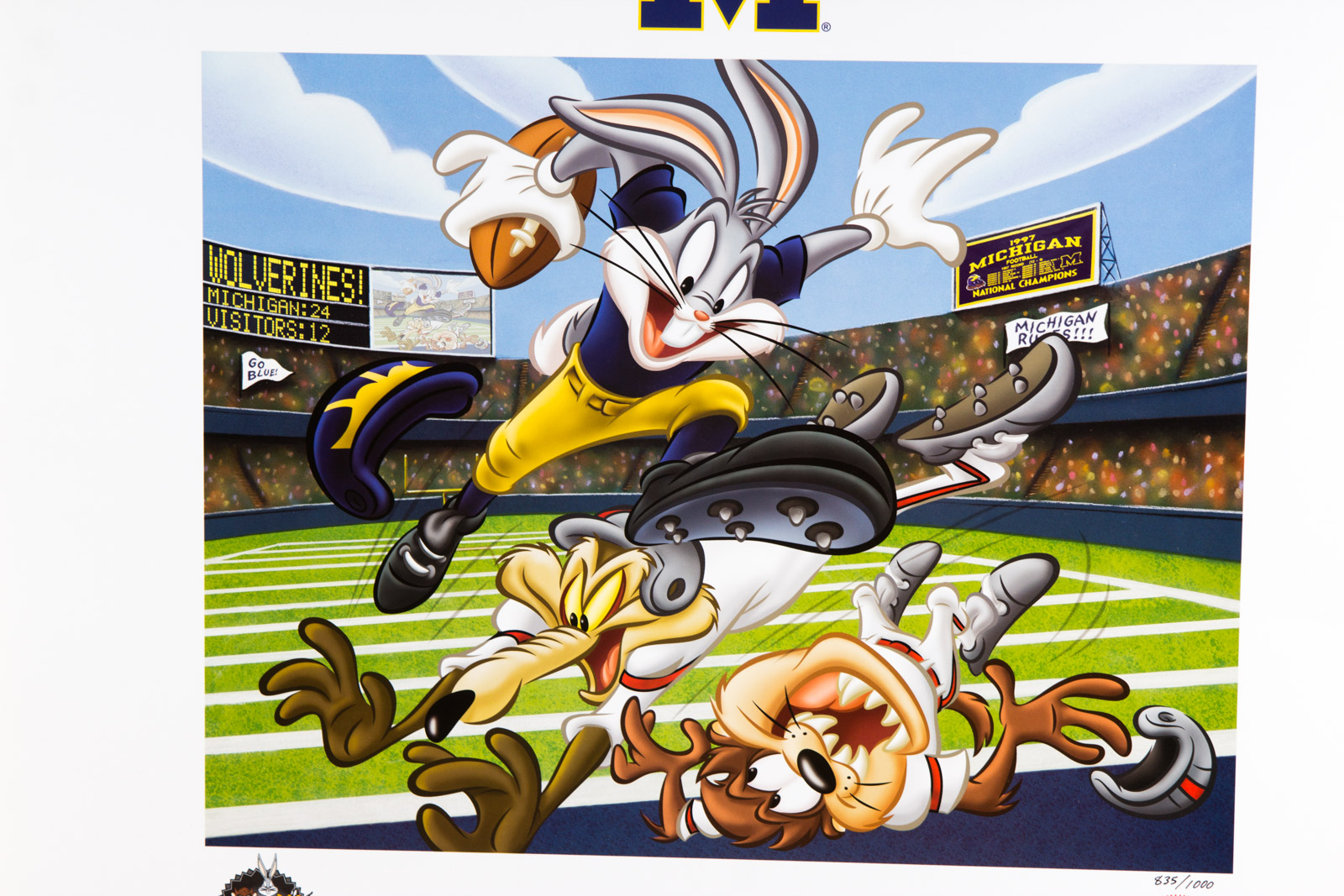 Michigan Wolverine Football Themed Looney Tunes "Touchdown Taz" Lithograph