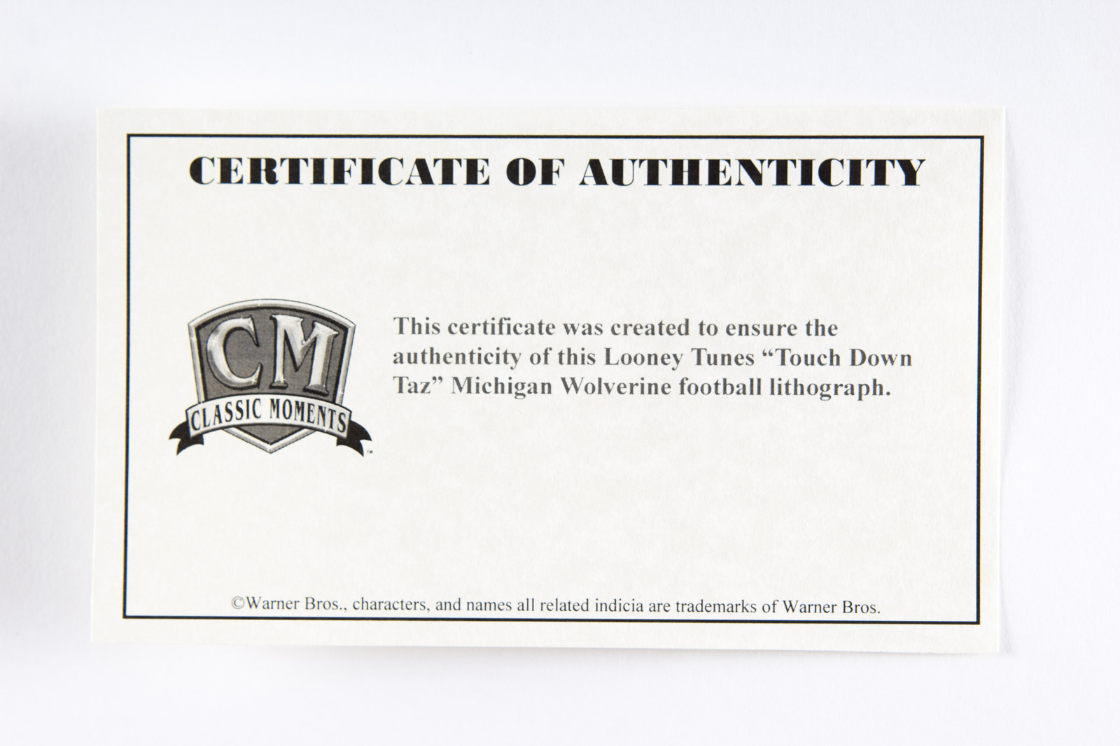 Michigan Wolverine Football Themed Looney Tunes "Touchdown Taz" Lithograph