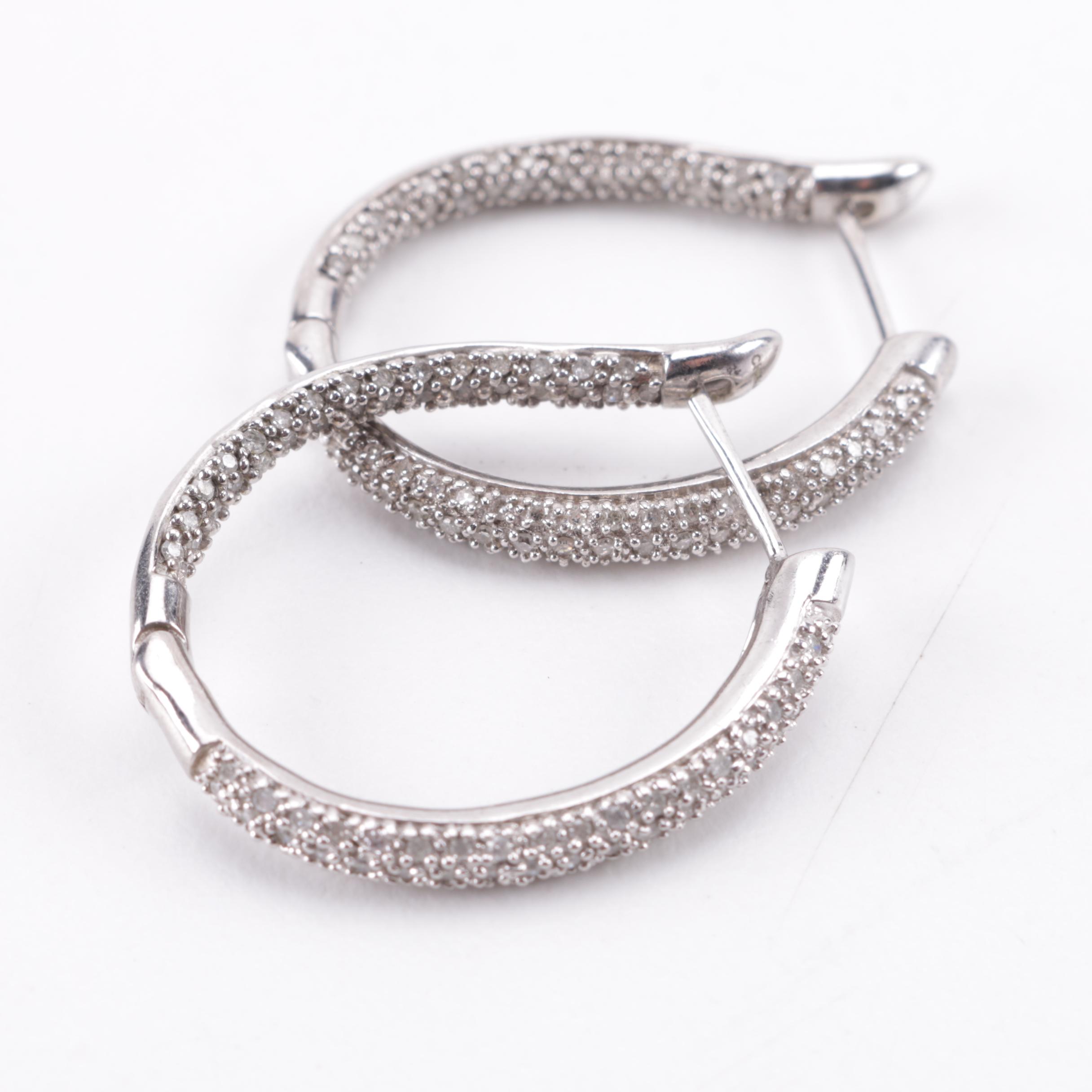 Sterling Silver 1.00 CTW Diamond Hoop Earrings