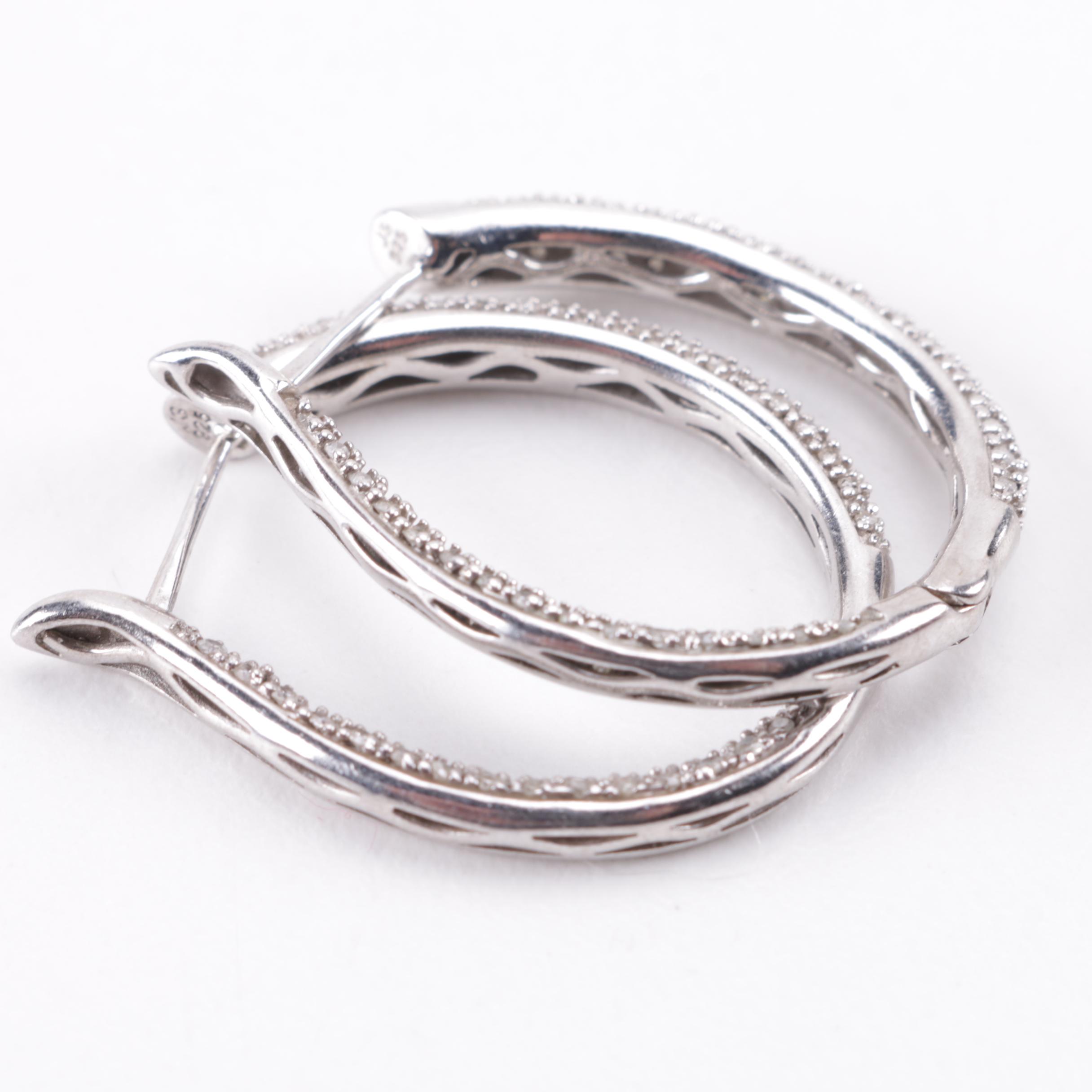 Sterling Silver 1.00 CTW Diamond Hoop Earrings