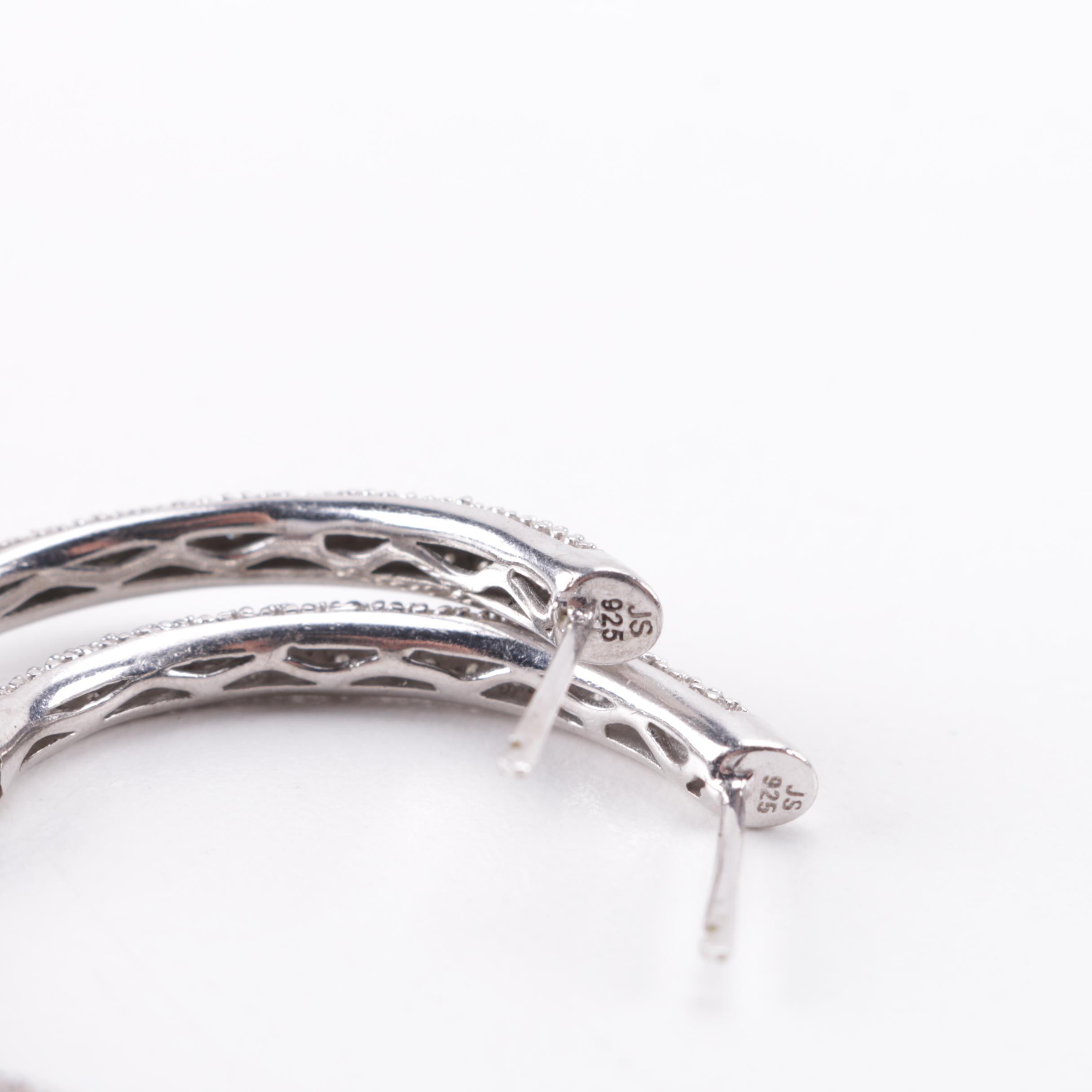 Sterling Silver 1.00 CTW Diamond Hoop Earrings