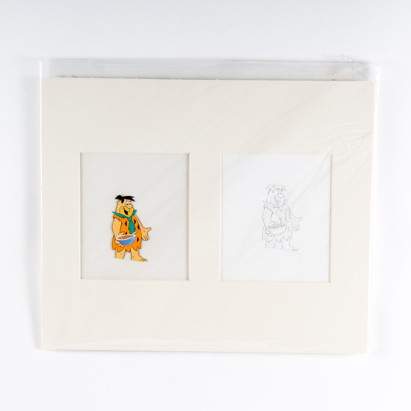 Original 1980s Flintstones Cereal Commercial Production Animation Cel and Sketch