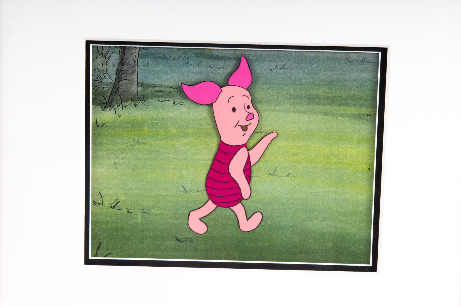 Paul Carlson Hand Painted 1980s Piglet "Winnie the Pooh" Animation Cel and Preparatory Drawing with Facsimile Walt Disney Signature