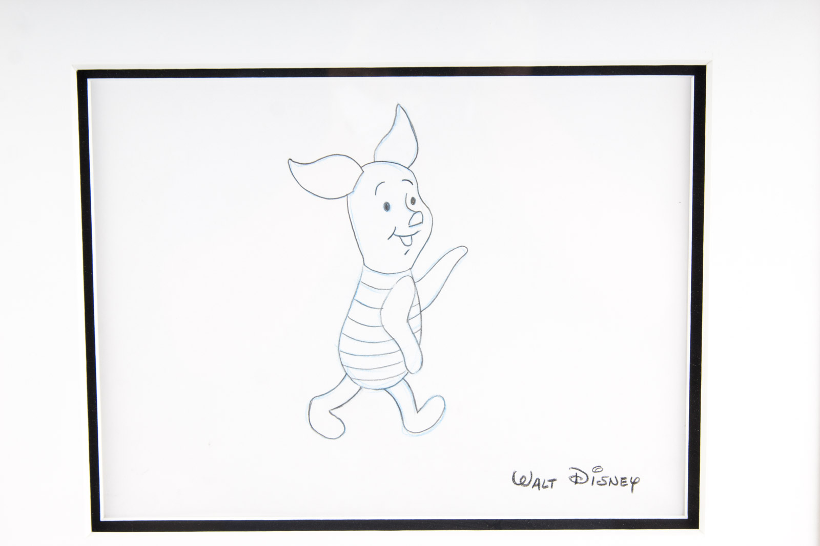 Paul Carlson Hand Painted 1980s Piglet "Winnie the Pooh" Animation Cel and Preparatory Drawing with Facsimile Walt Disney Signature
