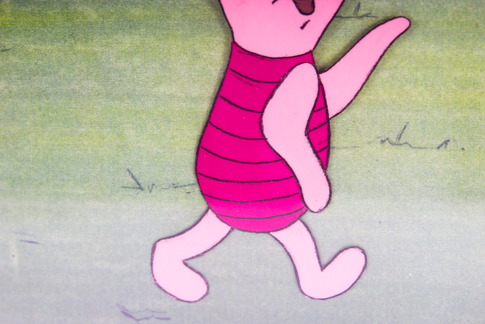 Paul Carlson Hand Painted 1980s Piglet "Winnie the Pooh" Animation Cel and Preparatory Drawing with Facsimile Walt Disney Signature